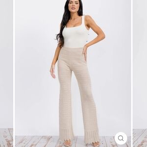 Elegant Beige Knit Flare Pants